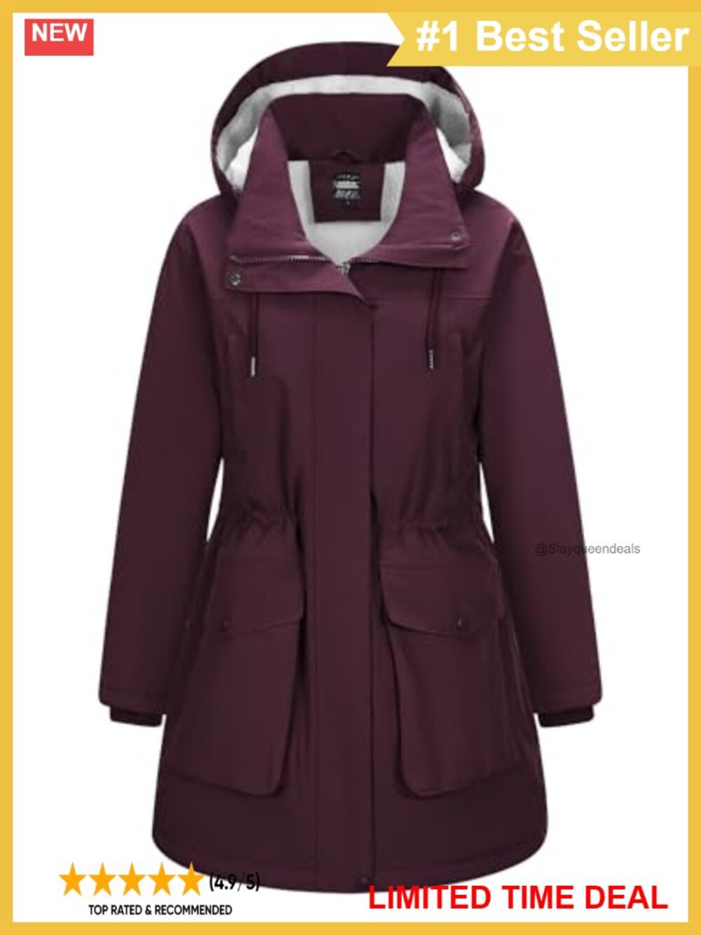 Waterproof Fleece Lined Hooded Parka Winter Coat